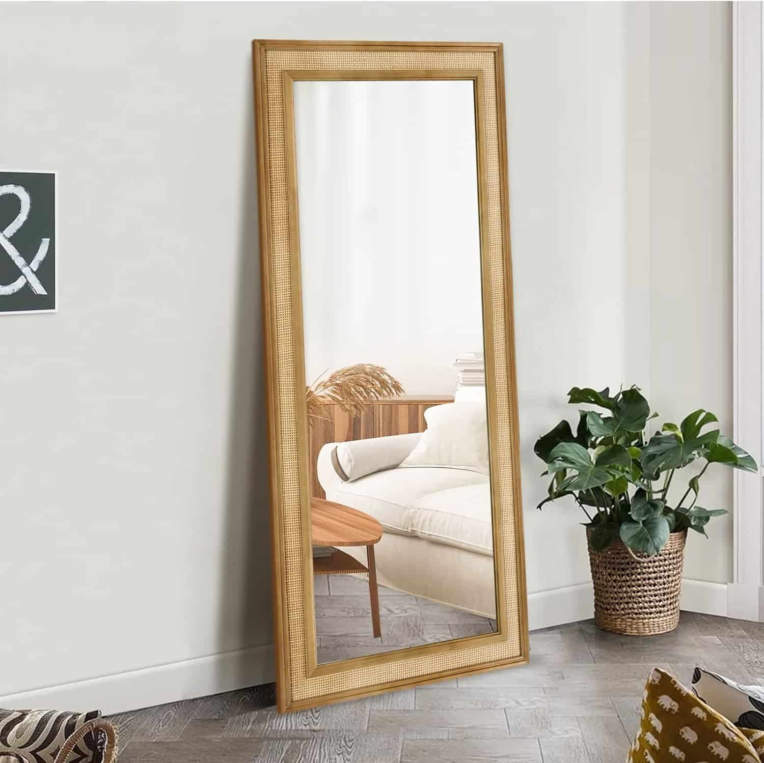 Handmade Rattan Floor Mirror, Real looking Mirror.