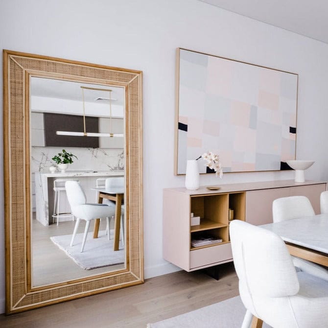 Handmade Rattan Floor Mirror, Real looking Mirror.