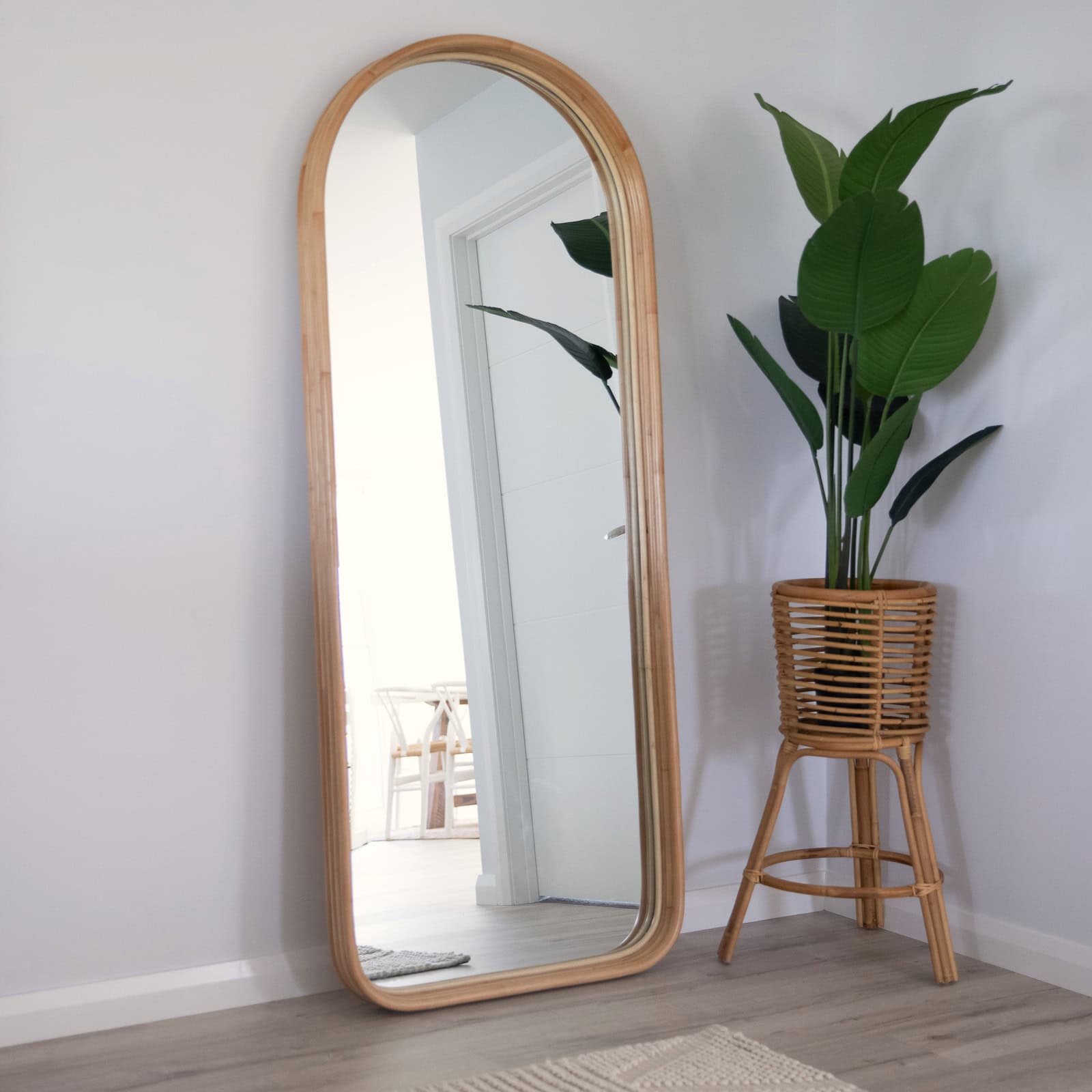Handmade Rattan Floor Mirror, Real looking Mirror.