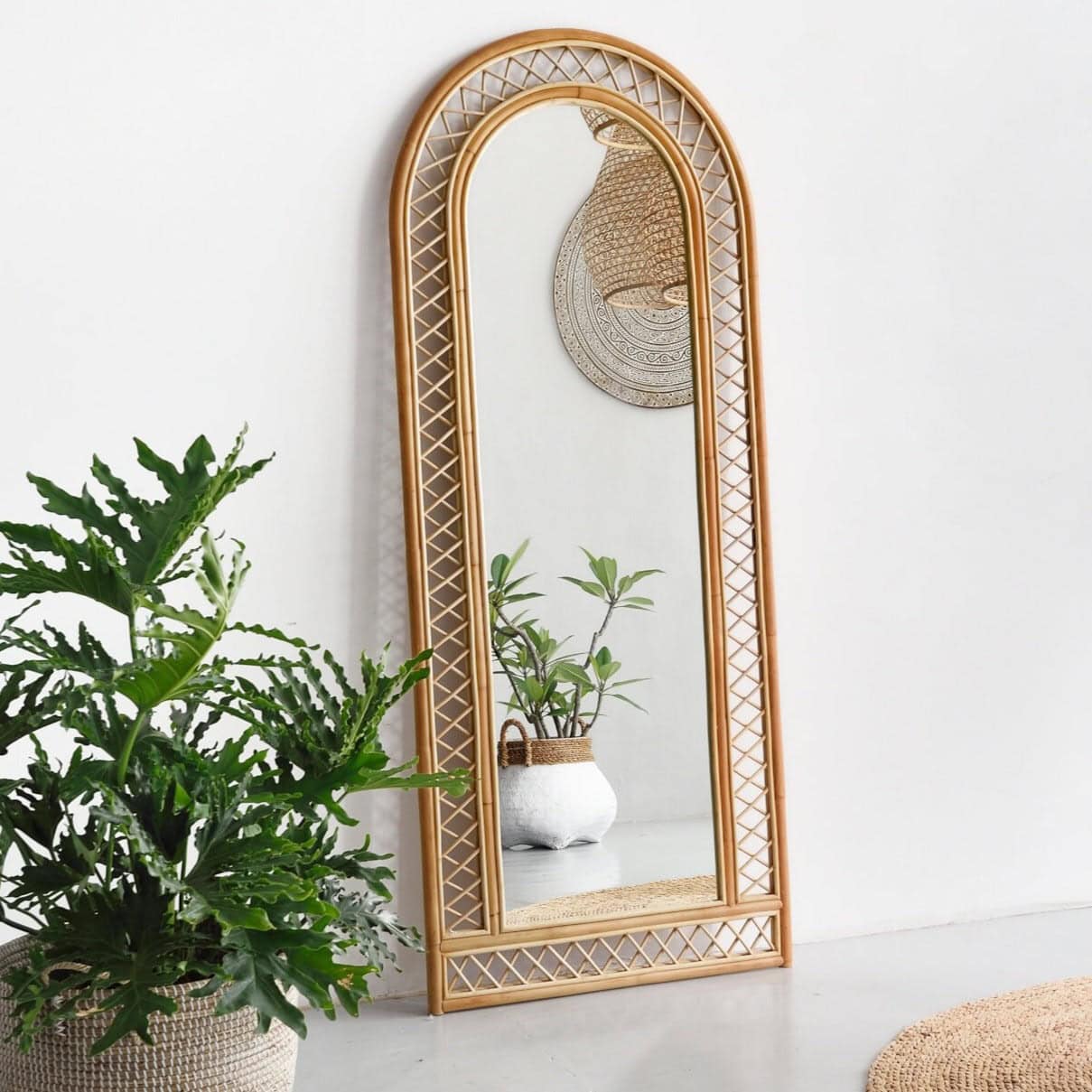 Handmade Rattan Floor Mirror, Real looking Mirror.