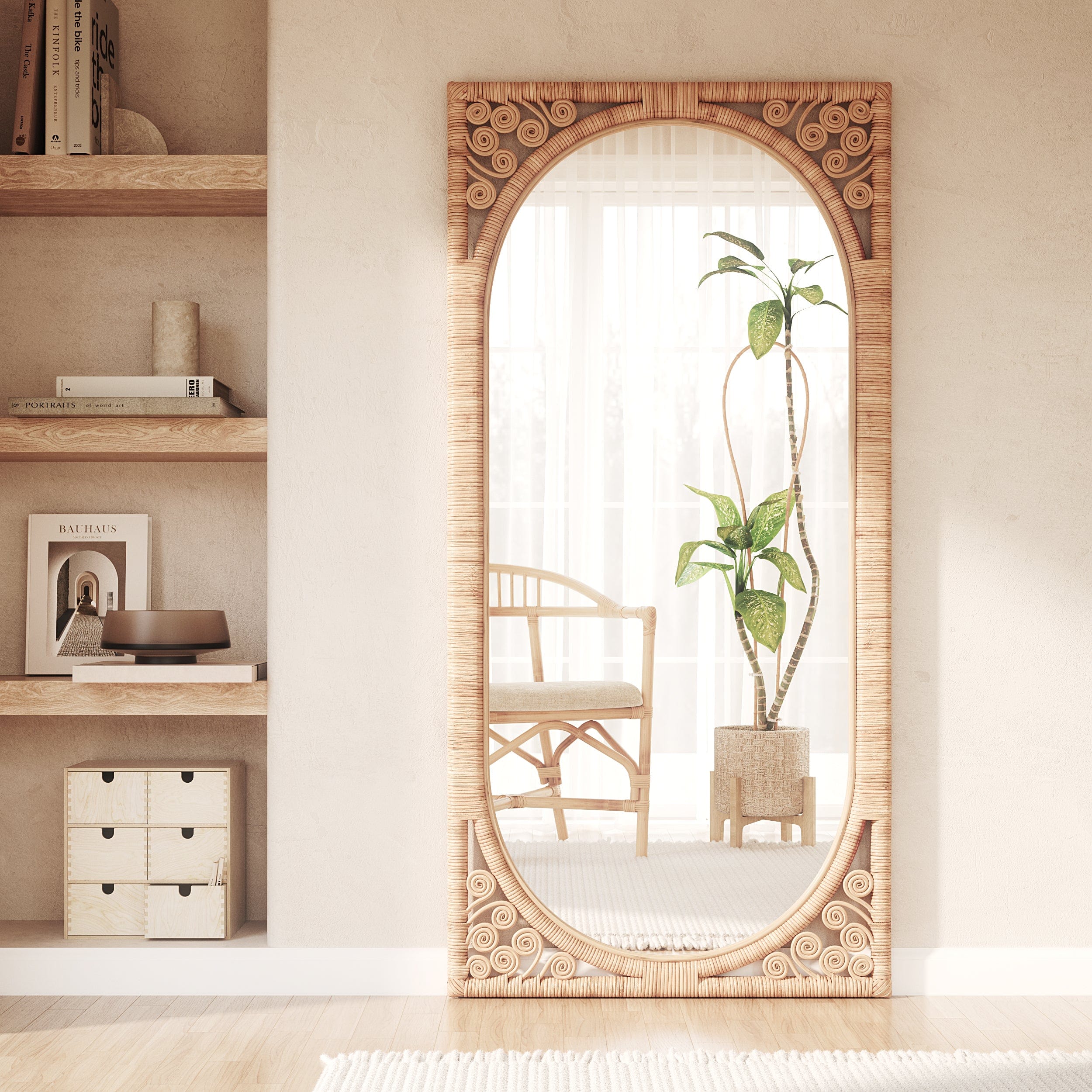 Handmade Rattan Floor Mirror, Real looking Mirror. - Image 2