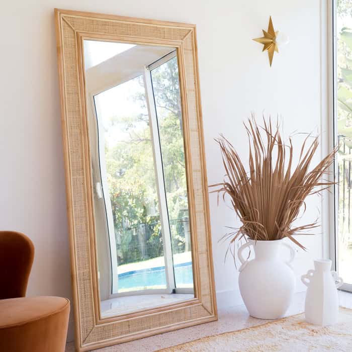 Handmade Rattan Floor Mirror, Real looking Mirror.