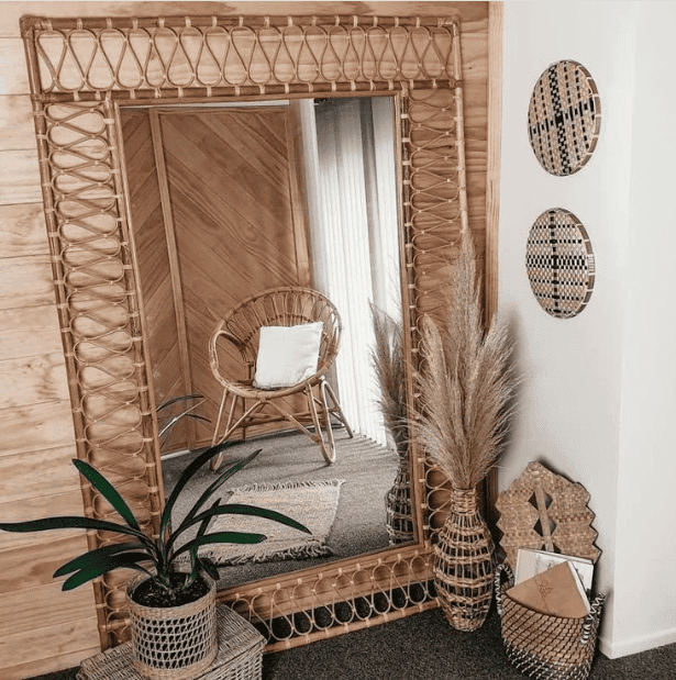 Handmade Rattan Floor Mirror, Real looking Mirror.