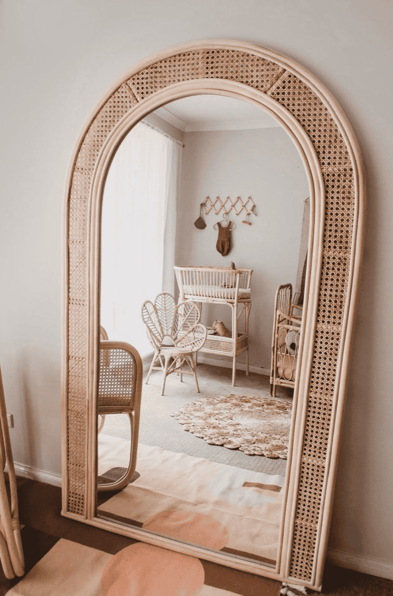 Handmade Rattan Floor Mirror, Real looking Mirror.