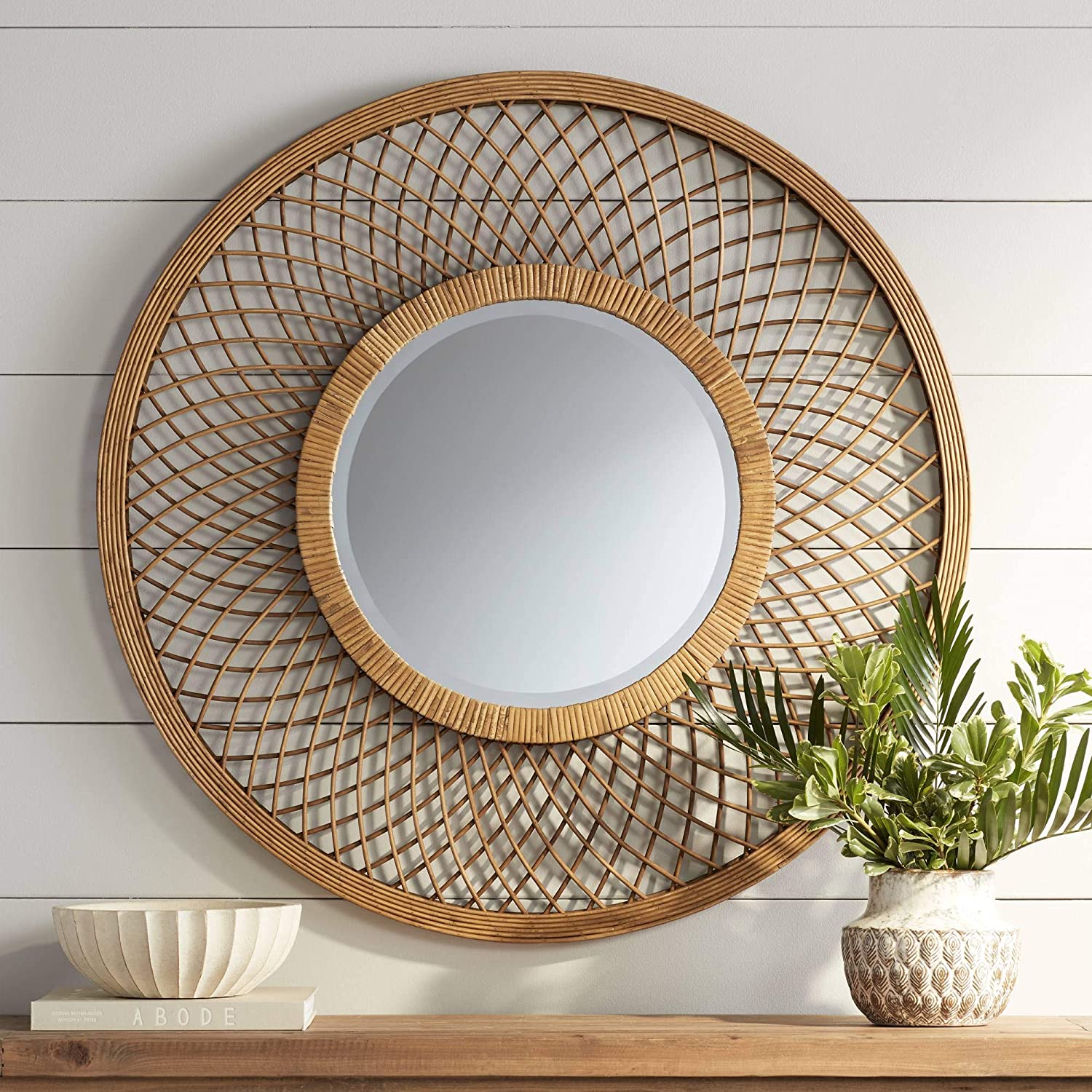 Handmade Rattan Round Mirror, Real looking Mirror.