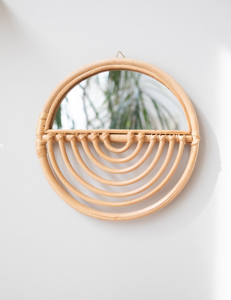 Handmade Rattan Round Mirror, Real looking Mirror.
