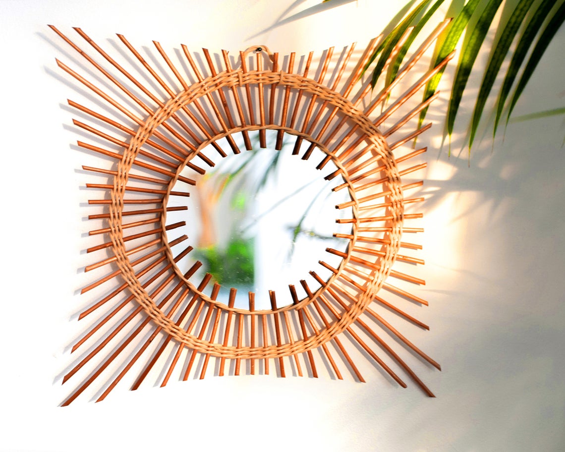 Handmade Rattan Round Mirror, Real looking Mirror.