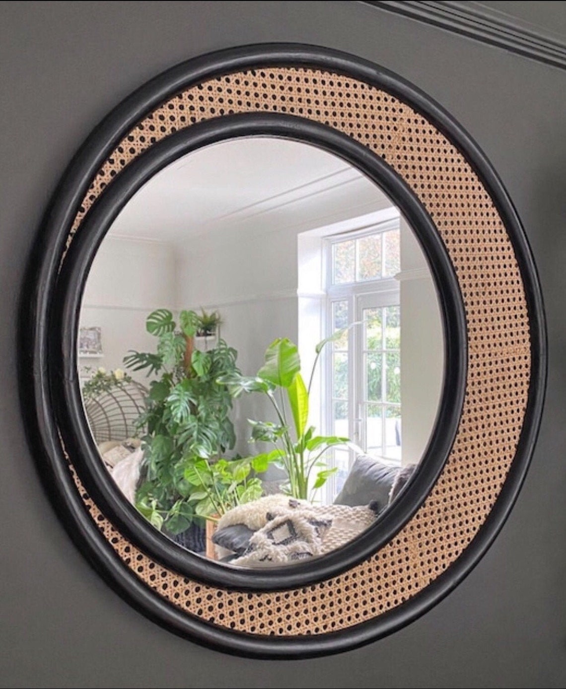Handmade Rattan Round Mirror, Real looking Mirror.