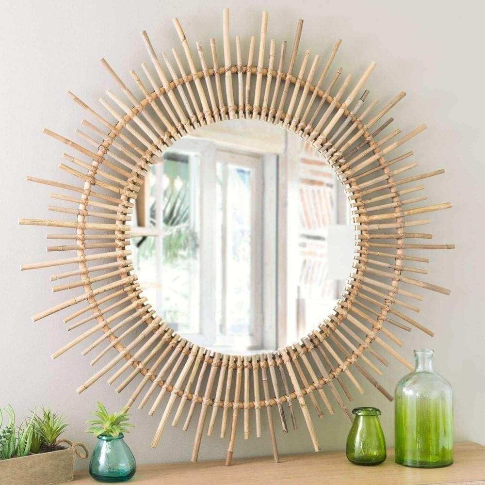 Handmade Rattan Round Mirror, Real looking Mirror.