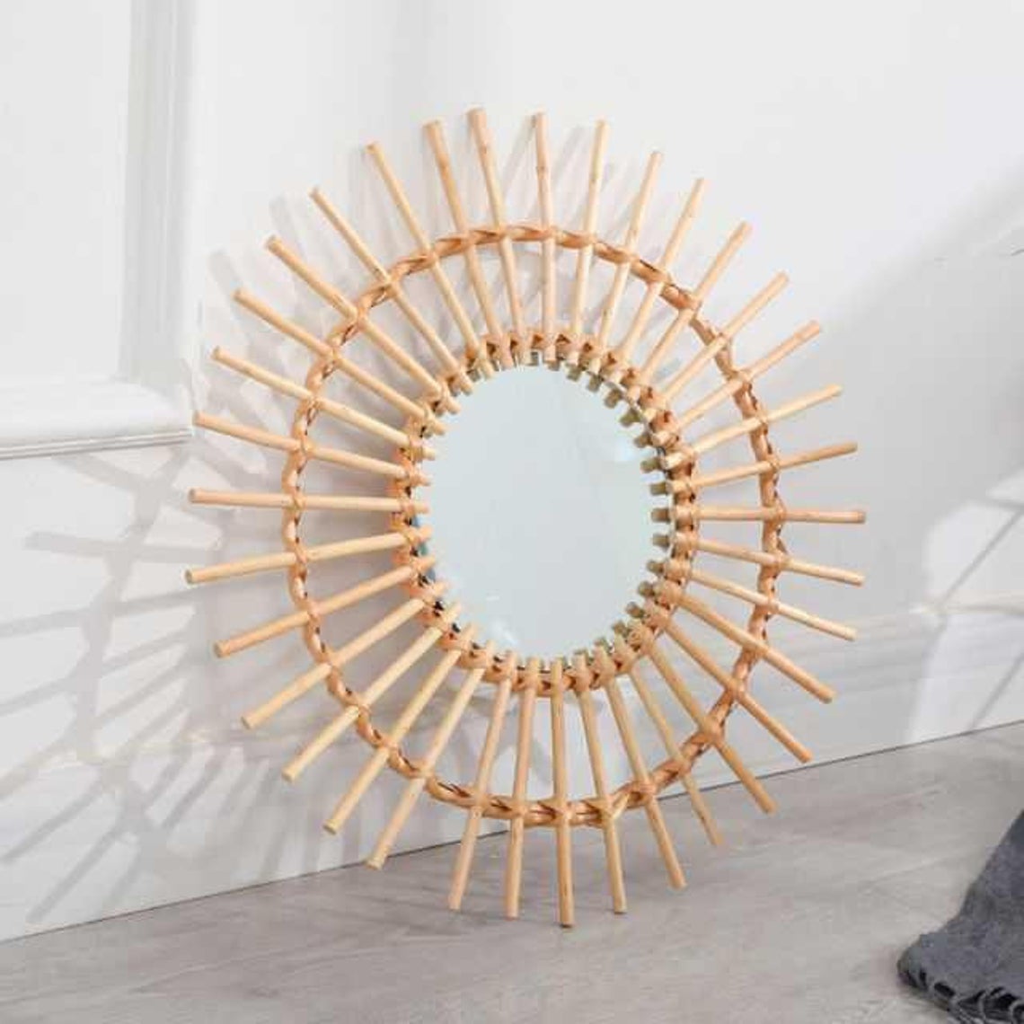 Handmade Rattan Round Mirror, Real looking Mirror.