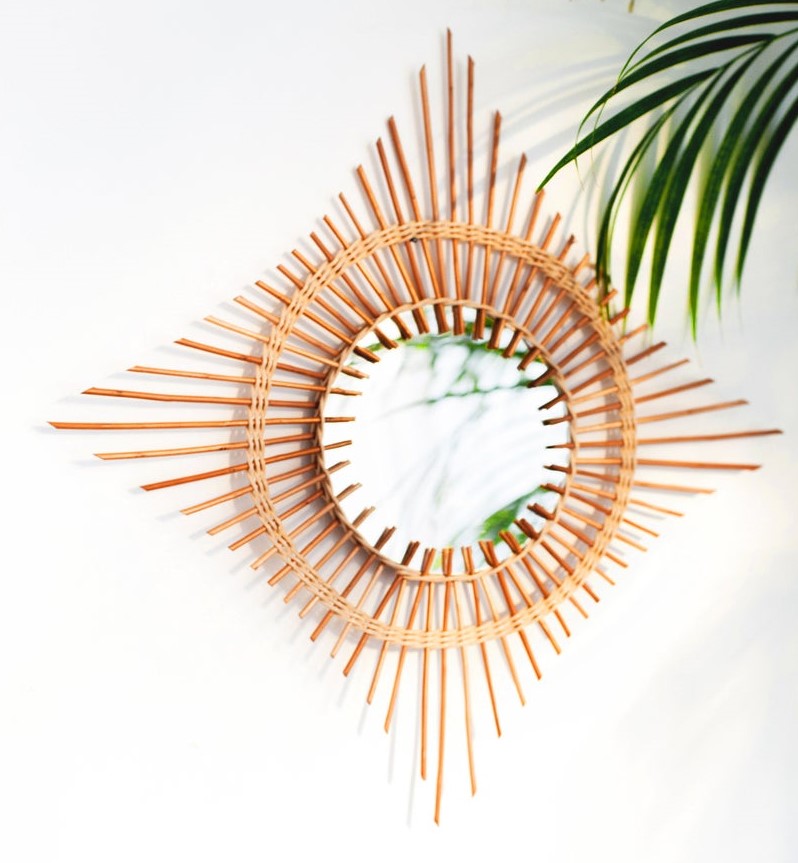 Handmade Rattan Round Mirror, Real looking Mirror. - Image 2