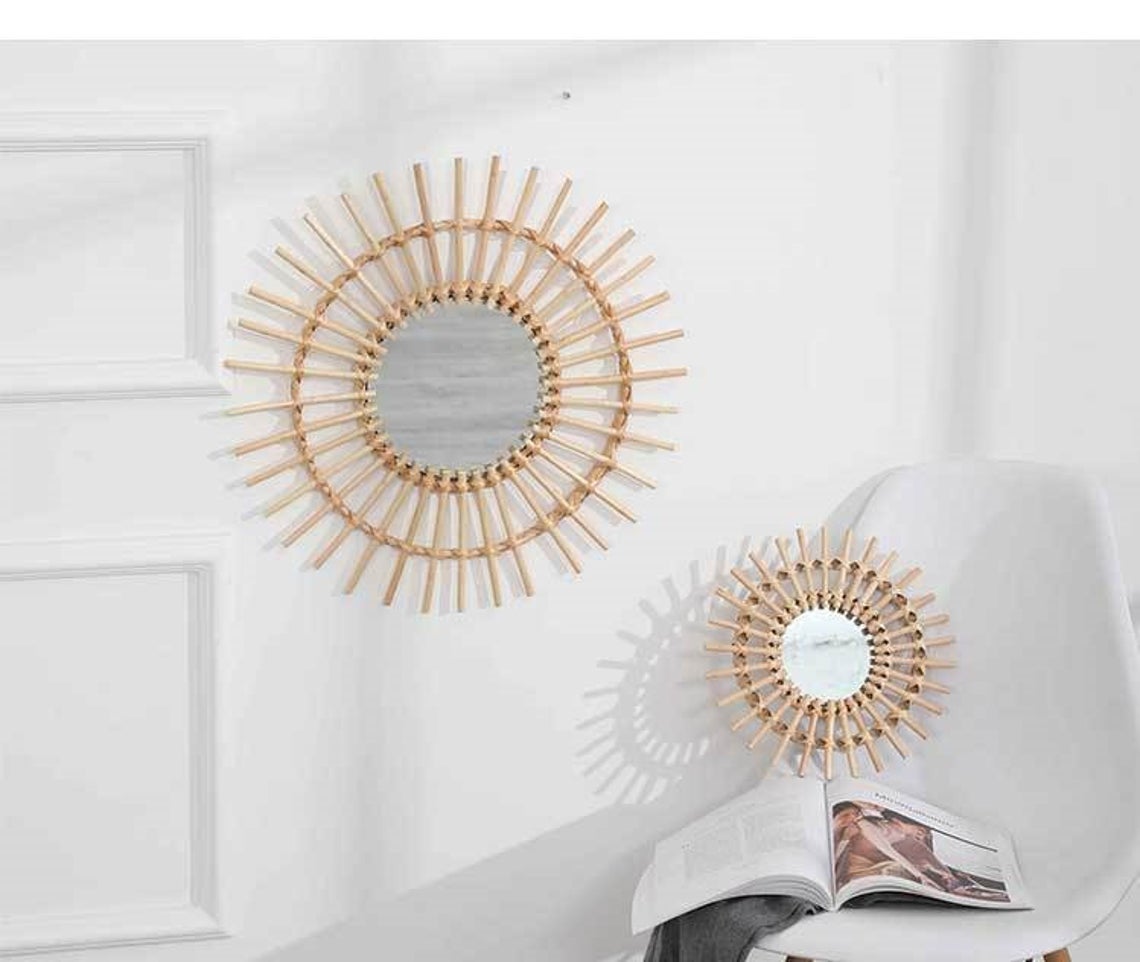 Handmade Rattan Round Mirror, Real looking Mirror. - Image 3