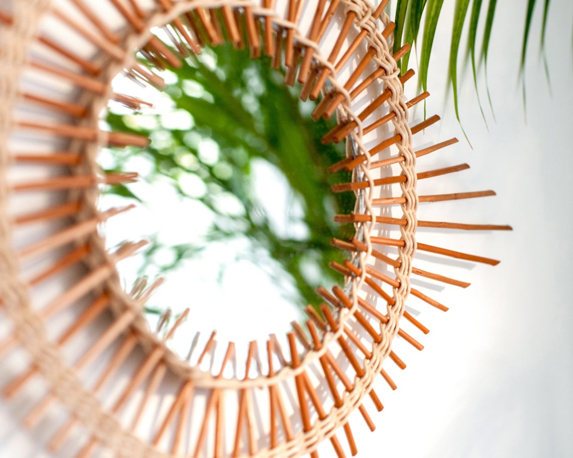 Handmade Rattan Round Mirror, Real looking Mirror. - Image 3
