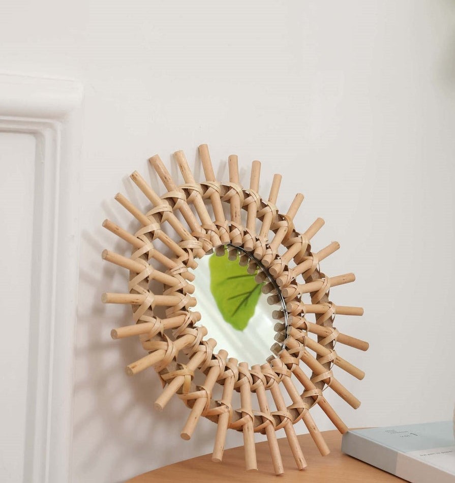 Handmade Rattan Round Mirror, Real looking Mirror. - Image 4