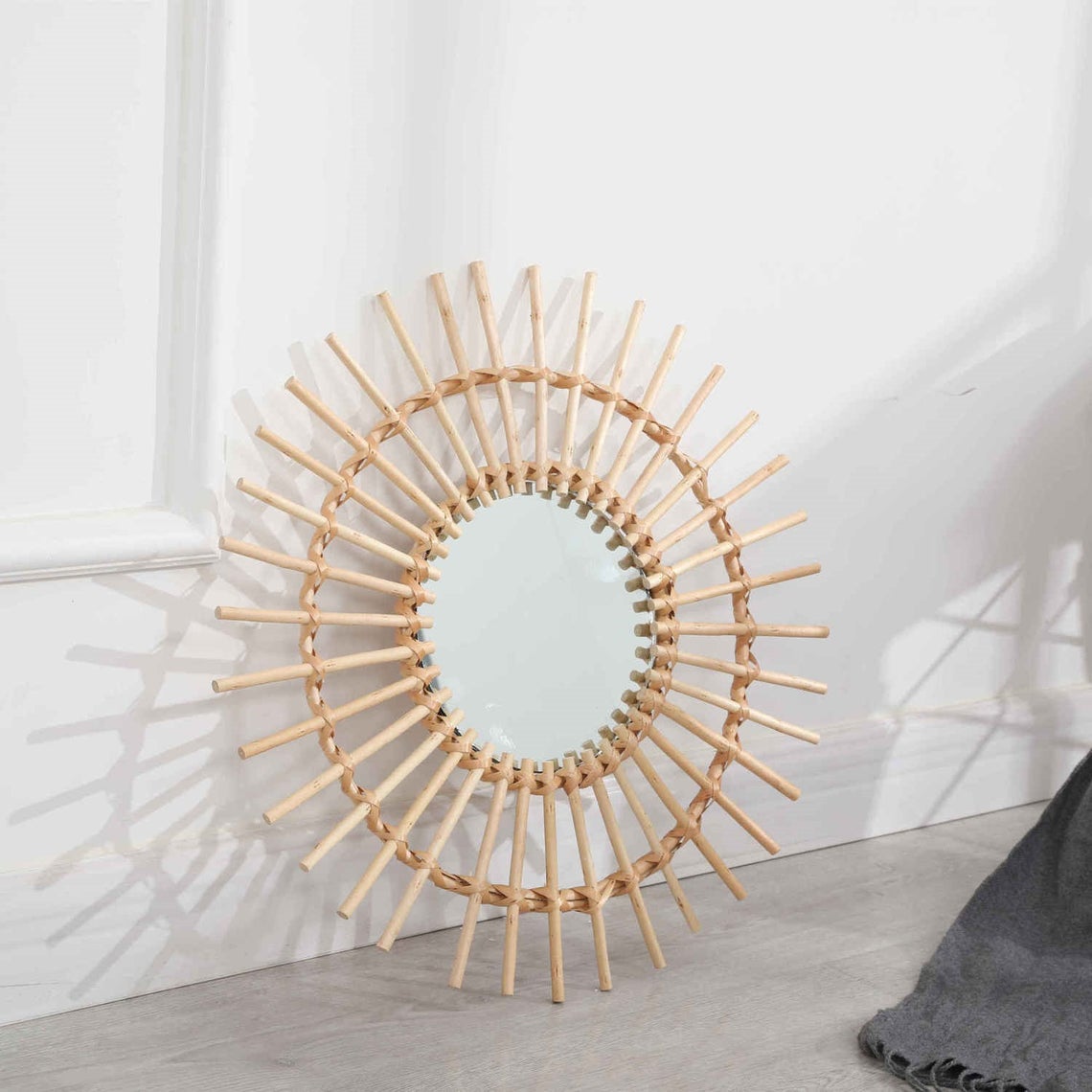 Handmade Rattan Round Mirror, Real looking Mirror. - Image 5