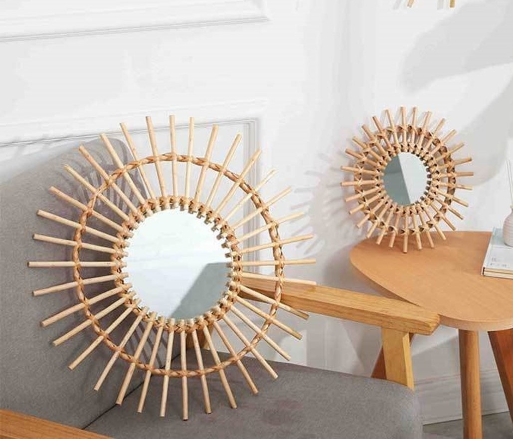 Handmade Rattan Round Mirror, Real looking Mirror. - Image 6