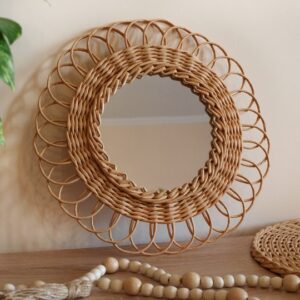 Handmade Rattan Round Mirror, Real looking Mirror.
