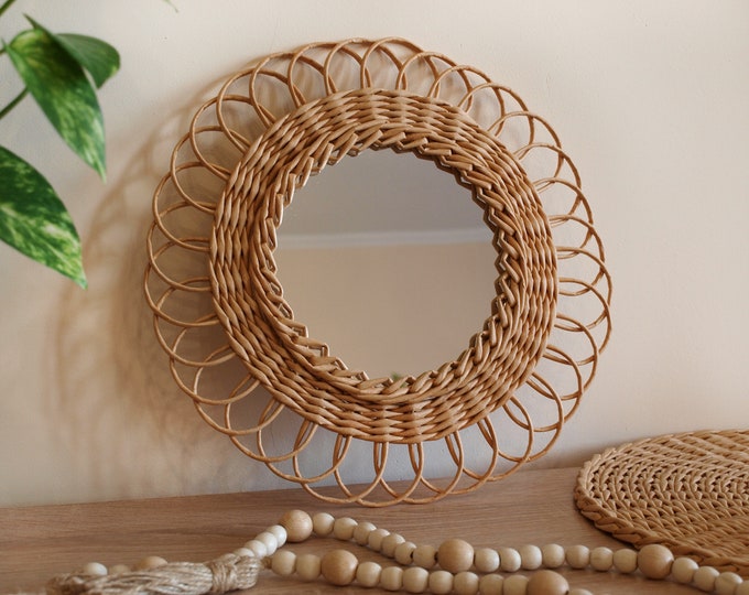 Handmade Rattan Round Mirror, Real looking Mirror.