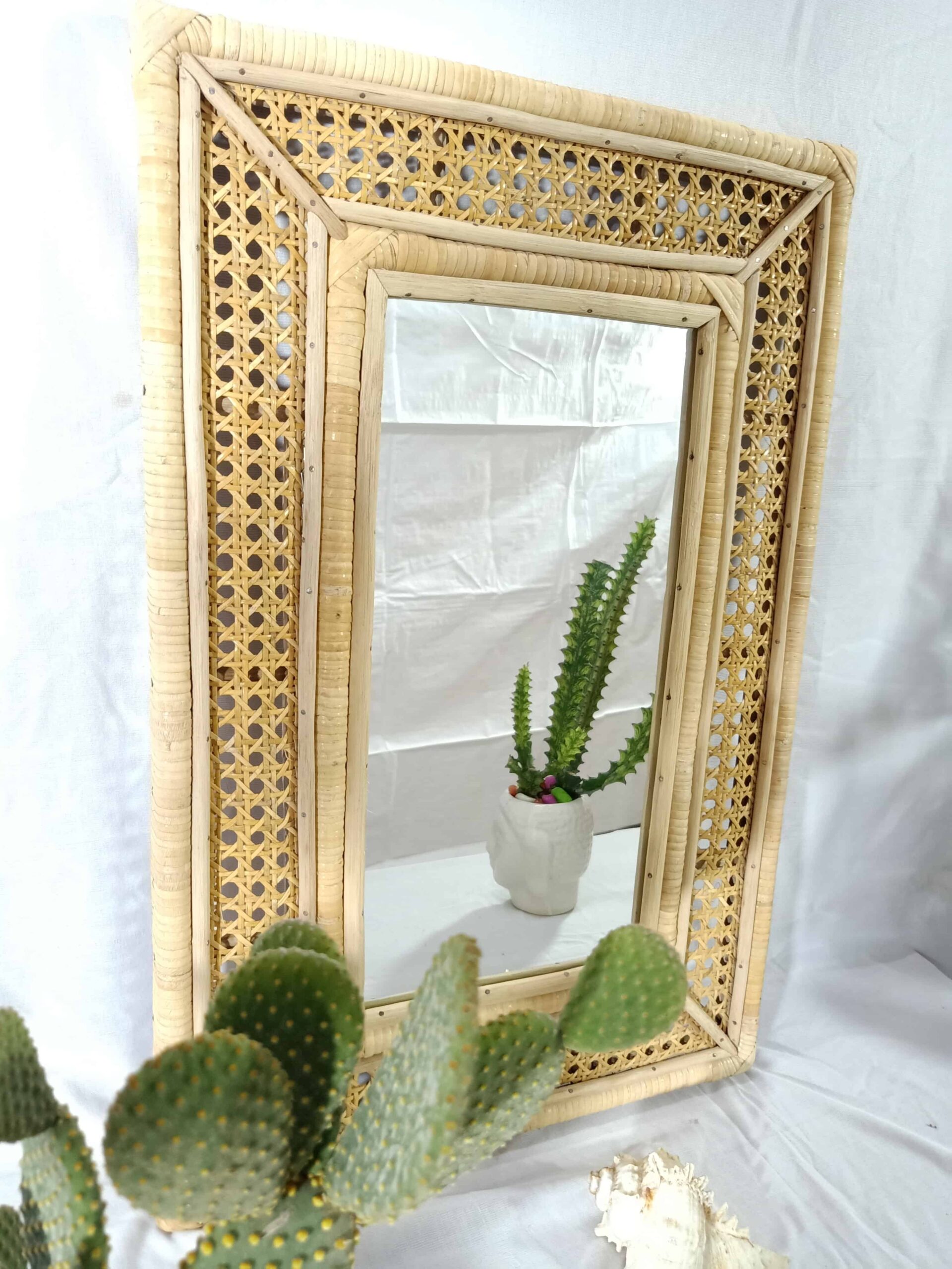 Handmade Rattan Wall Mirror, Real looking Mirror. - Image 4