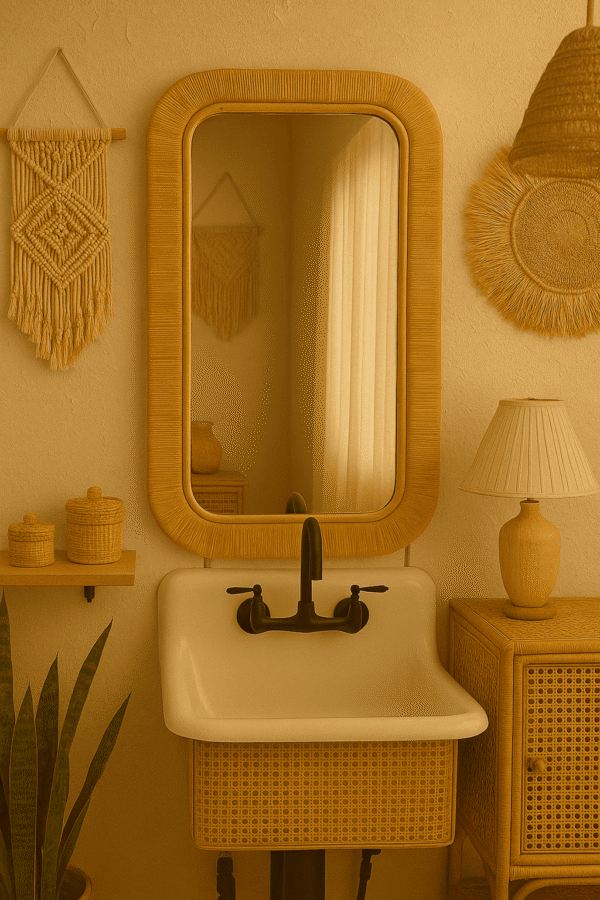 Handmade Rattan Wall Mirror, Real looking Mirror. - Image 6