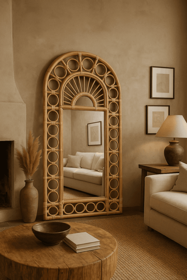 Handmade Rattan Wall Mirror, Real looking Mirror. - Image 3
