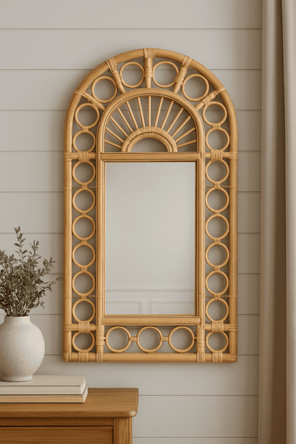 Handmade Rattan Wall Mirror, Real looking Mirror. - Image 4
