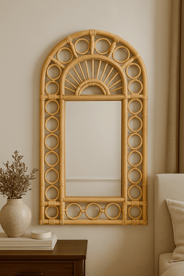 Handmade Rattan Wall Mirror, Real looking Mirror. - Image 6