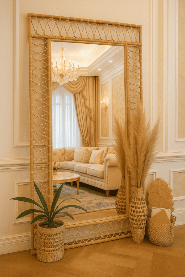 Handmade Rattan Wall Mirror, Real looking Mirror. - Image 2
