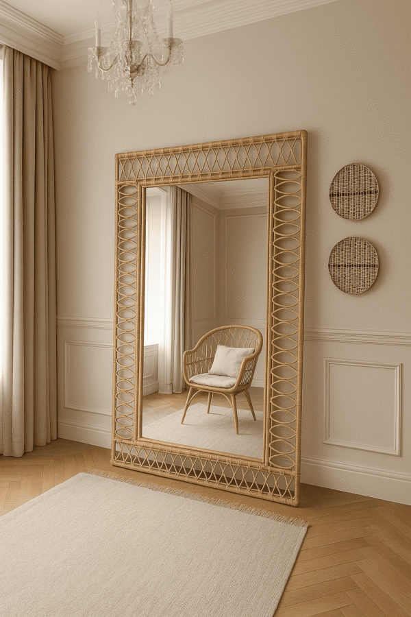 Handmade Rattan Wall Mirror, Real looking Mirror. - Image 3