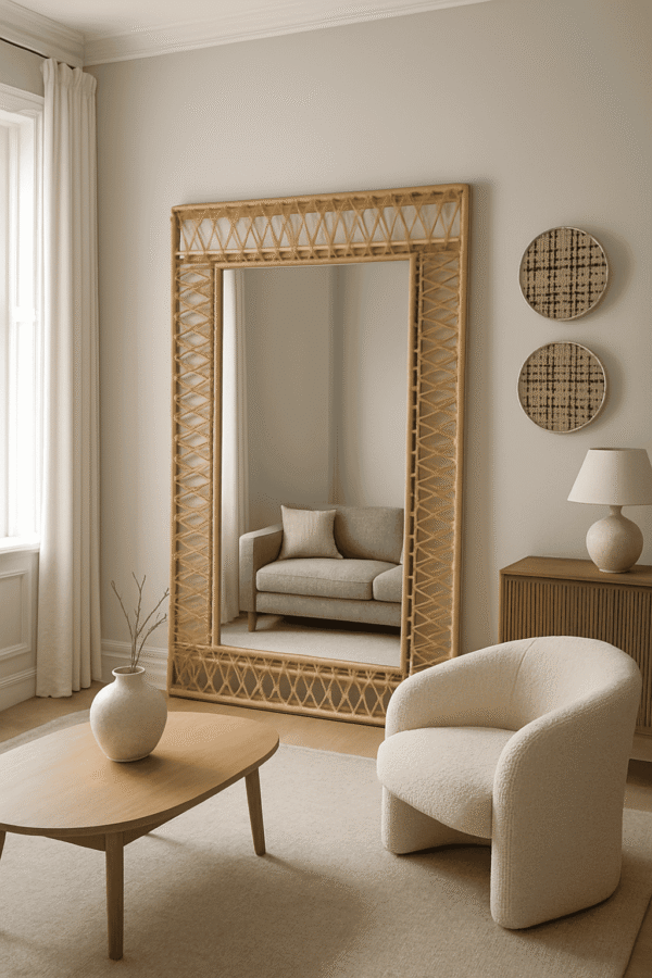 Handmade Rattan Wall Mirror, Real looking Mirror. - Image 4