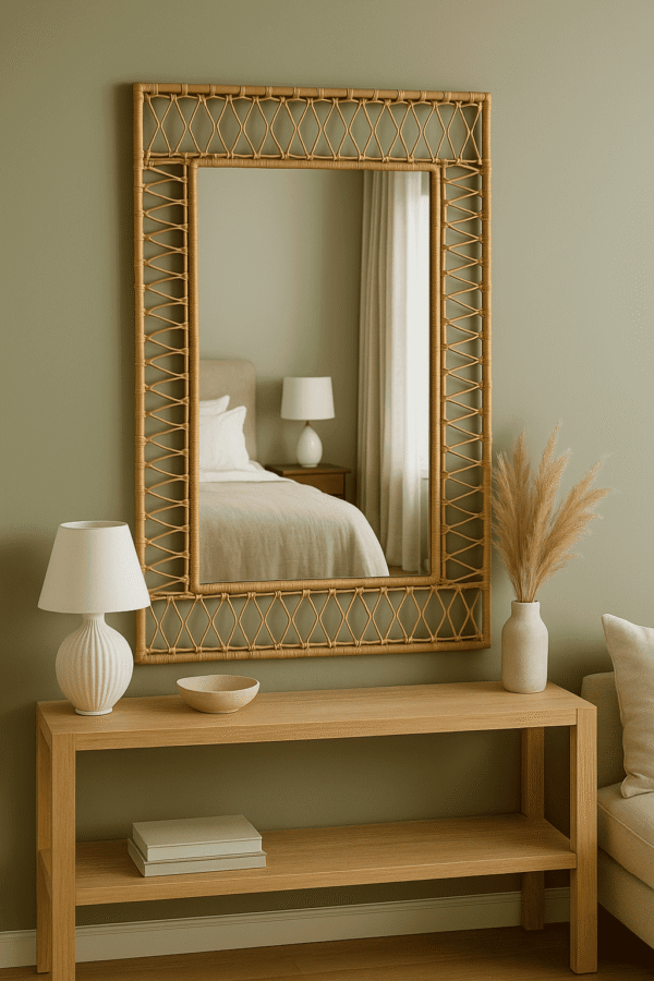 Handmade Rattan Wall Mirror, Real looking Mirror. - Image 6