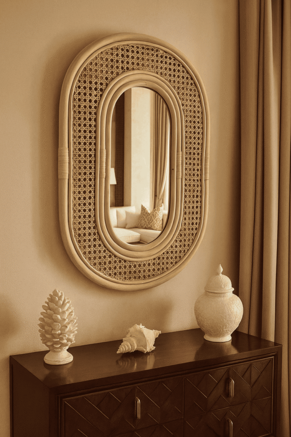 Handmade Rattan Wall Mirror, Real looking Mirror. - Image 2