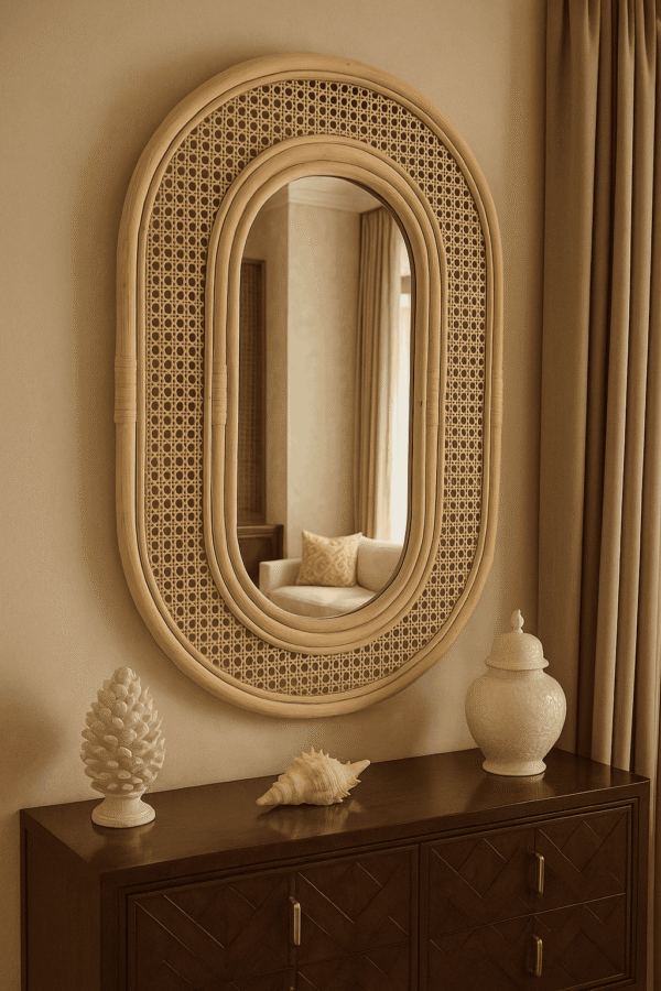 Handmade Rattan Wall Mirror, Real looking Mirror.
