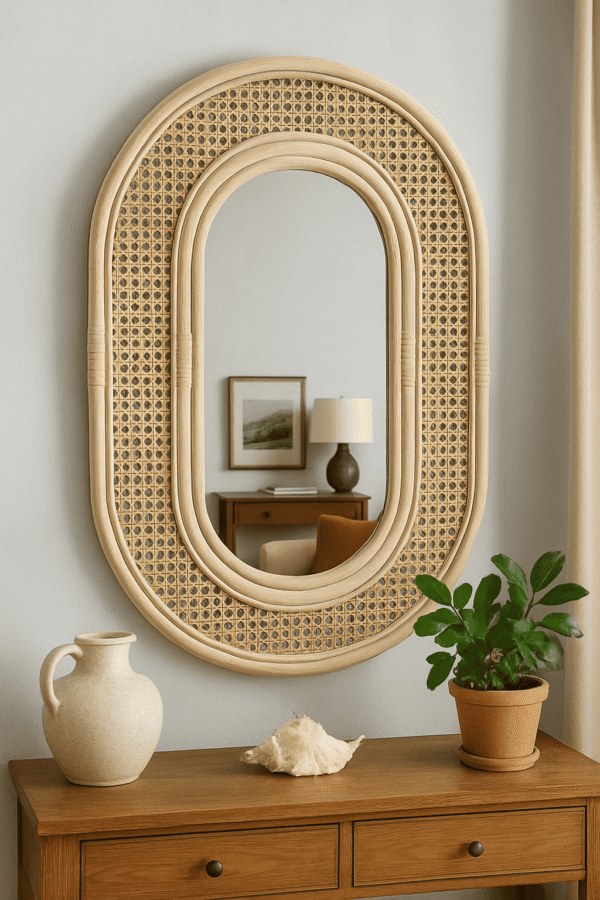 Handmade Rattan Wall Mirror, Real looking Mirror. - Image 4