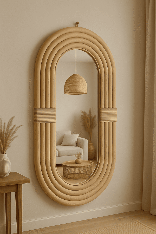 Handmade Rattan Wall Mirror, Real looking Mirror. - Image 7